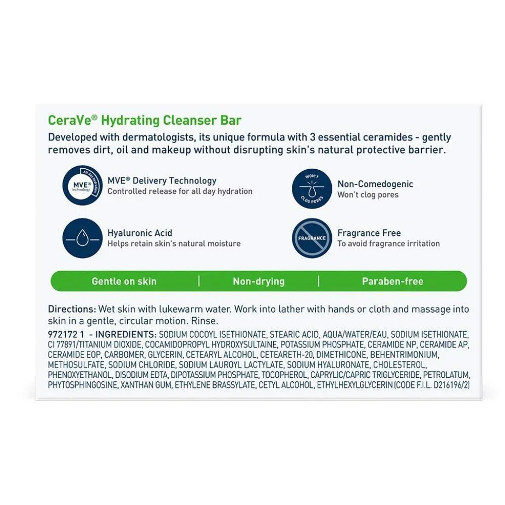 CeraVe Hydrating Cleansing Bar for Face and Body for Normal to Dry Skin, 4.5 oz‎